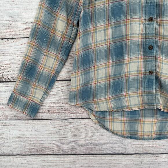Toad&Co Recycled Cotton Blend Plaid Button Down Shirt Womens Small Blue Tan Red - Picture 5 of 14